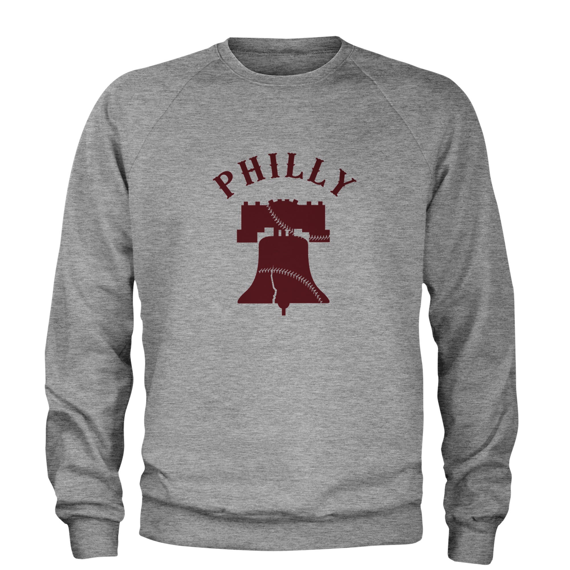 Philly Cracked Liberty Bell Adult Crewneck Sweatshirt Heather Grey