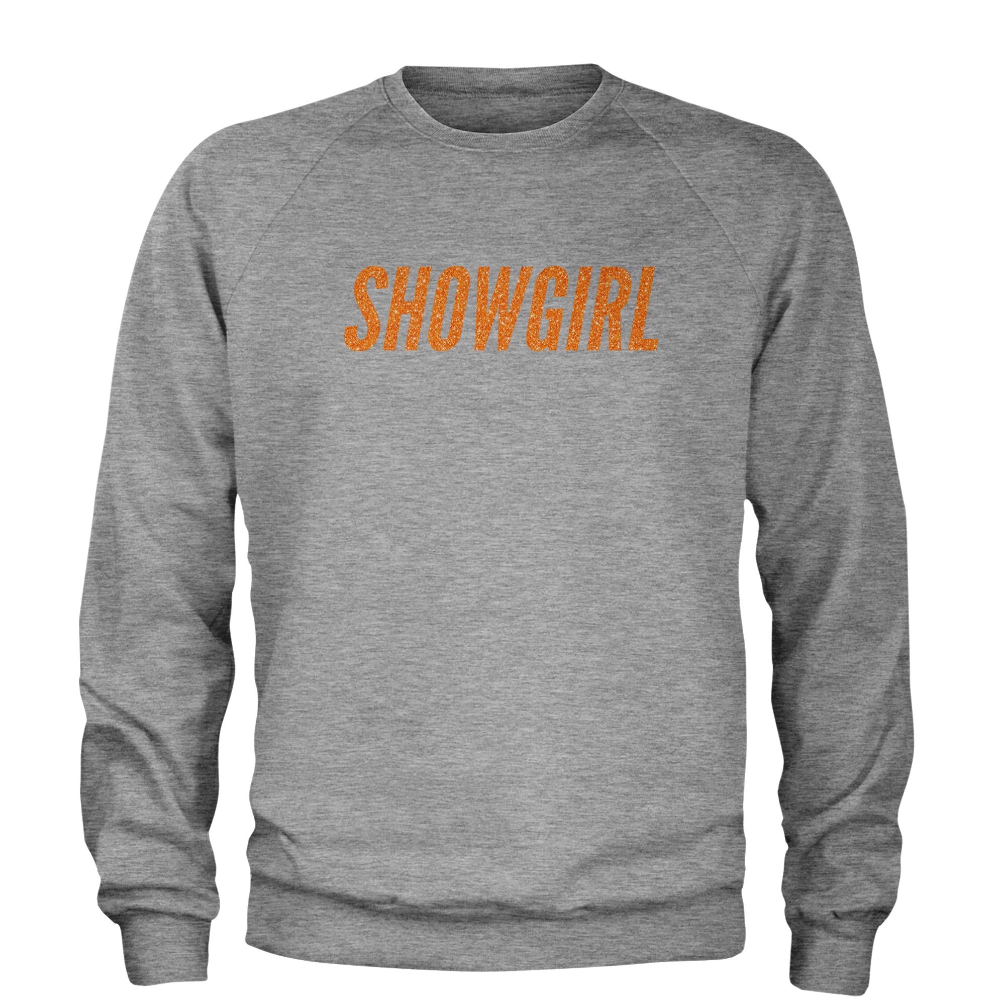 Showgirl Orange Glitter Adult Crewneck Sweatshirt Heather Grey