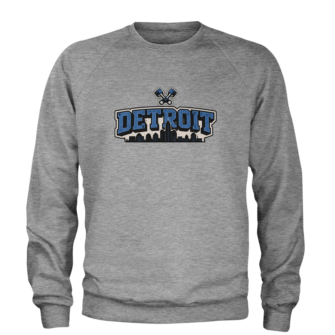 Detroit Motor City Retro Piston Adult Crewneck Sweatshirt Heather Grey