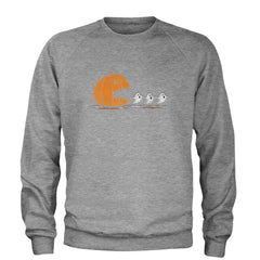 Pumpkin Pacman Chasing Ghosts Halloween Adult Crewneck Sweatshirt Heather Grey