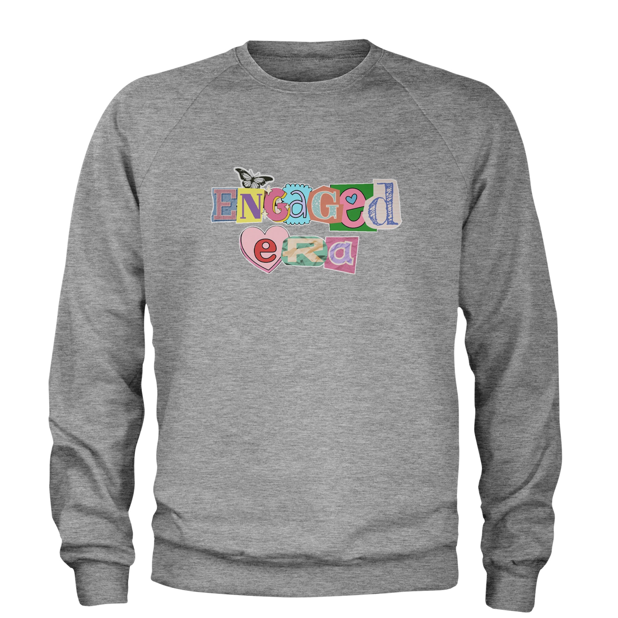 Engaged Era Aesthetic Retro Collage Design Adult Crewneck Sweatshirt Heather Grey