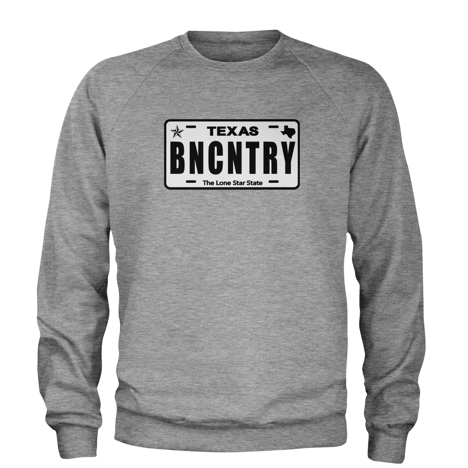 Texas License Plate BNCNTRY Adult Crewneck Sweatshirt Heather Grey