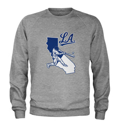 Los Angeles Baseball Batter Up Adult Crewneck Sweatshirt Heather Grey