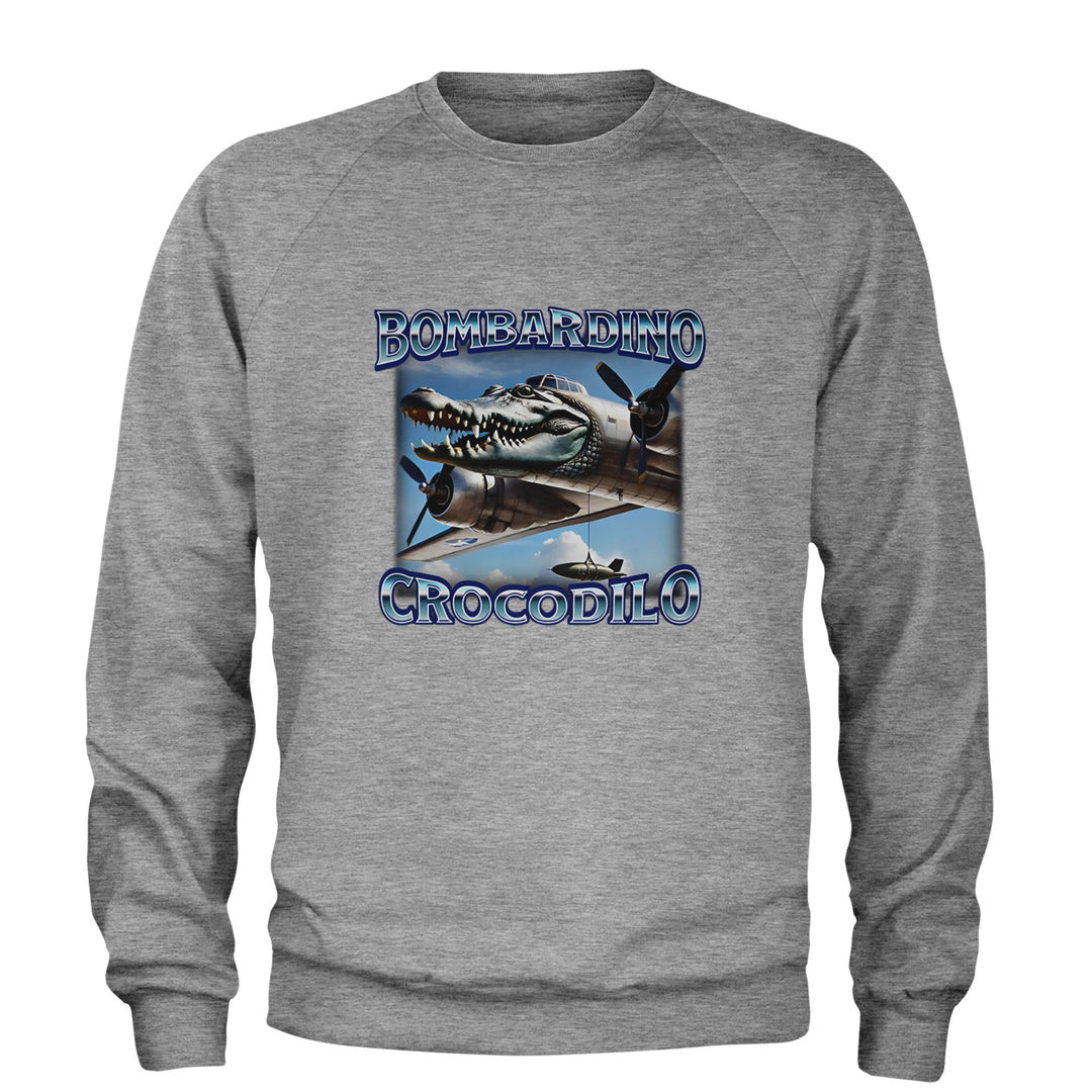 Bombardino Crocodilo Brainrot Adult Crewneck Sweatshirt Heather Grey