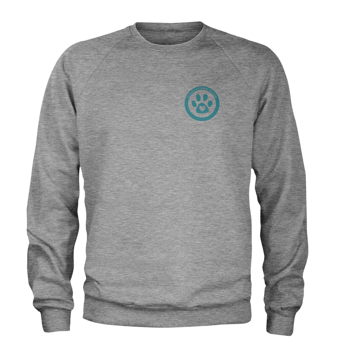 TLC To Love a Canine Dog Rescue Teal Adult Crewneck Sweatshirt Heather Grey