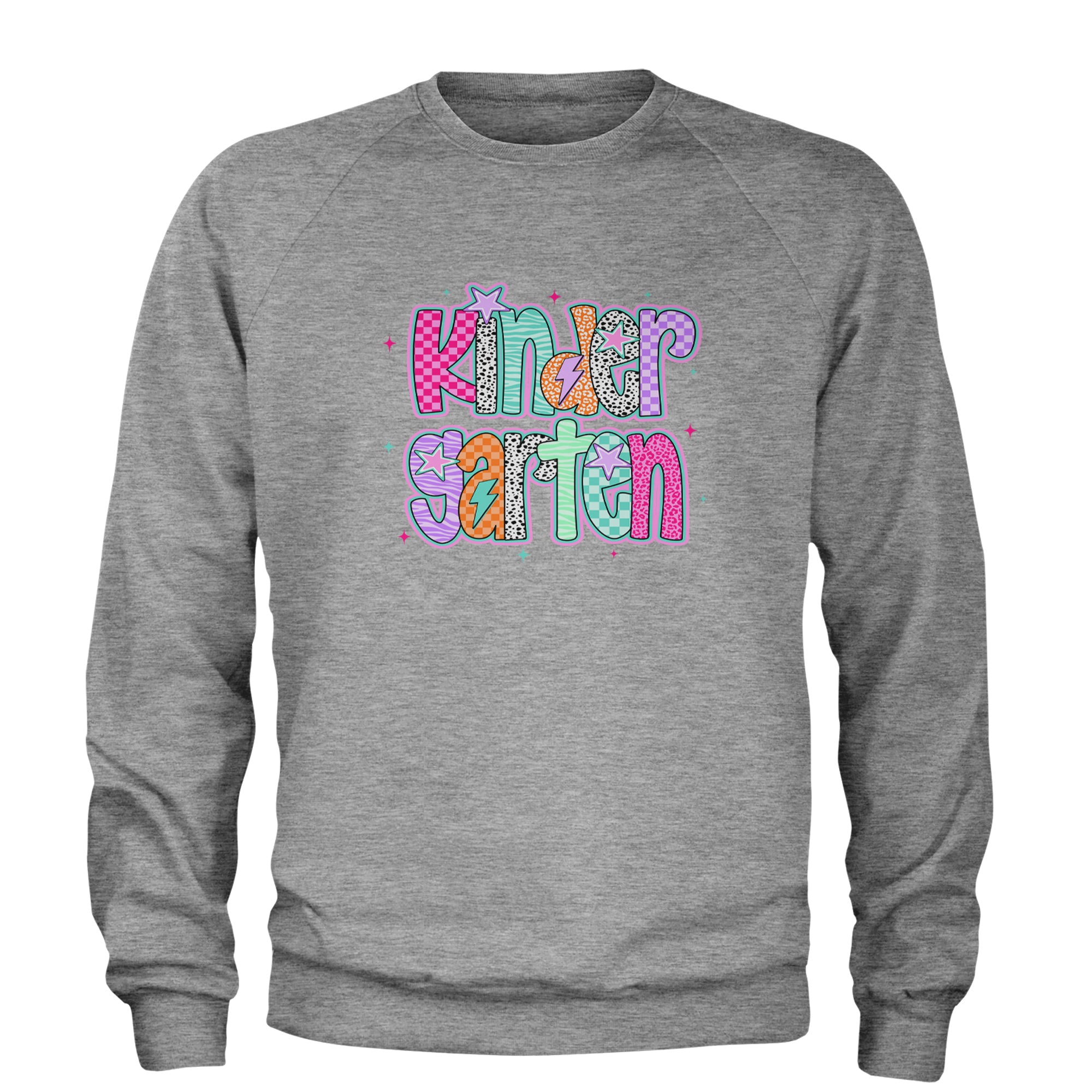 Kindergarten Cutie Colorful Back to School Adult Crewneck Sweatshirt Heather Grey