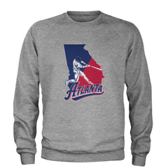 Atlanta Georgia Batter Up Adult Crewneck Sweatshirt Heather Grey