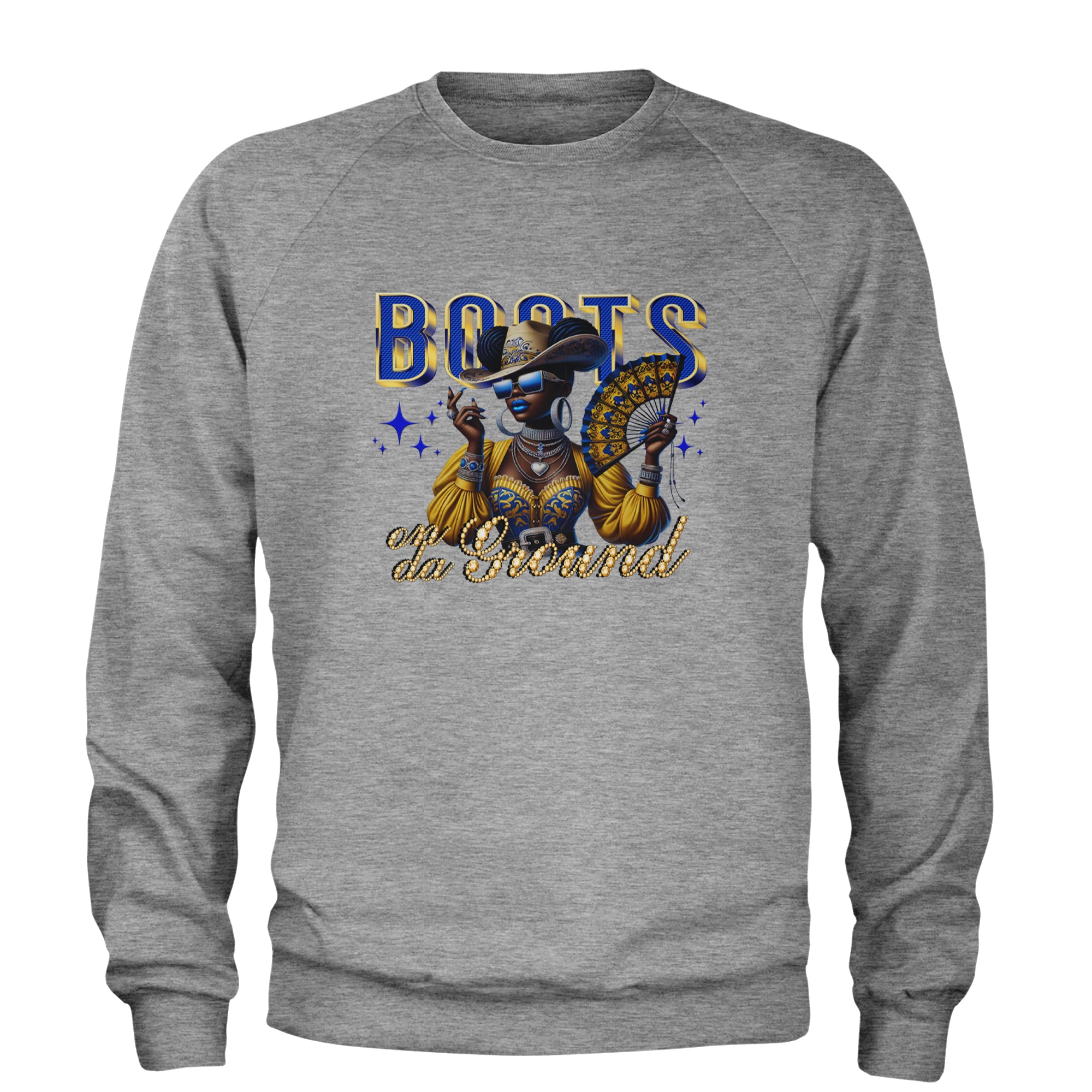 Boots On Da Ground Folding Fan Adult Crewneck Sweatshirt Heather Grey