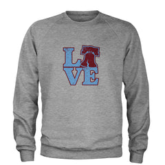 Love Philly Liberty Bell Adult Crewneck Sweatshirt Heather Grey