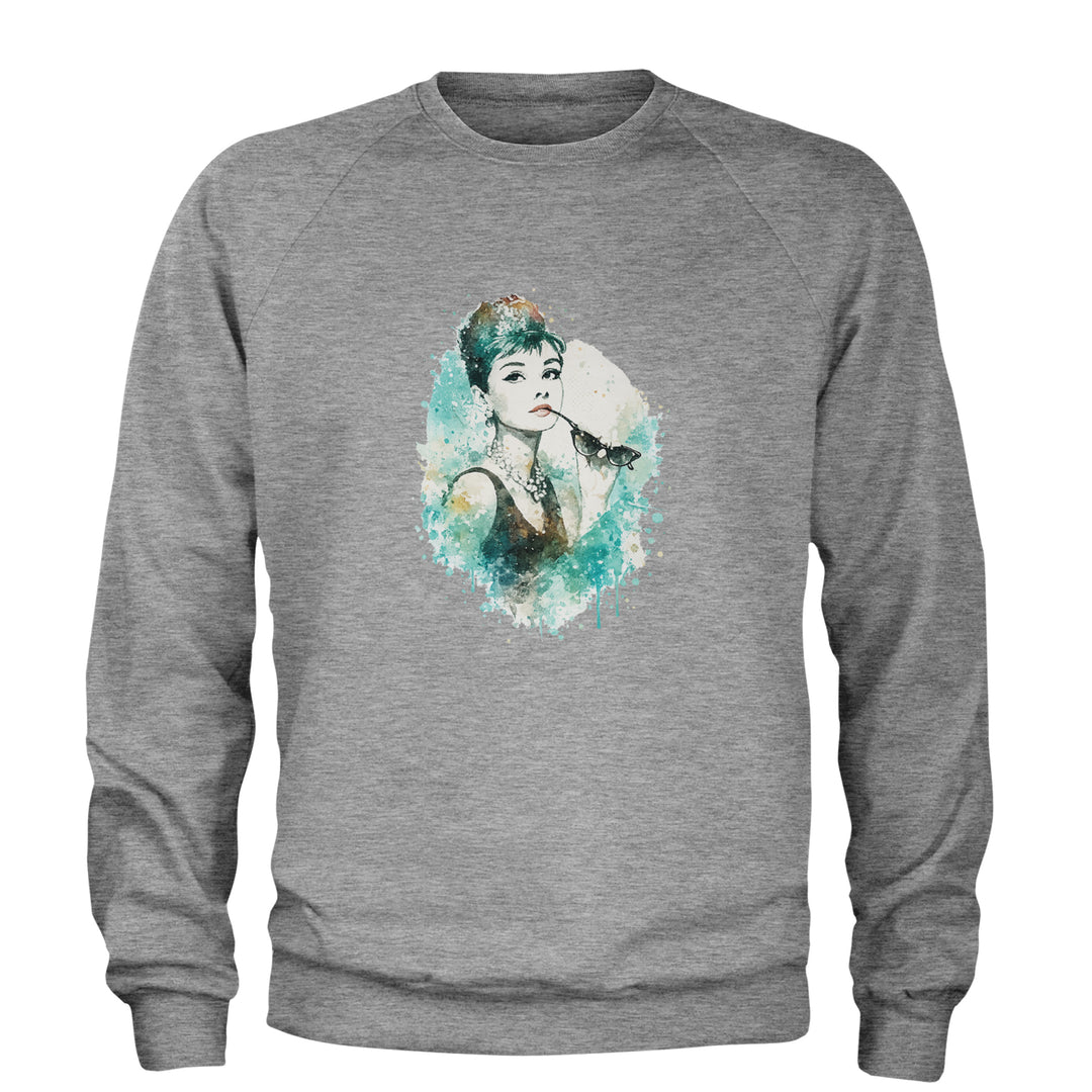 Mrs. Herpburn Iconic Watercolors Adult Crewneck Sweatshirt Heather Grey