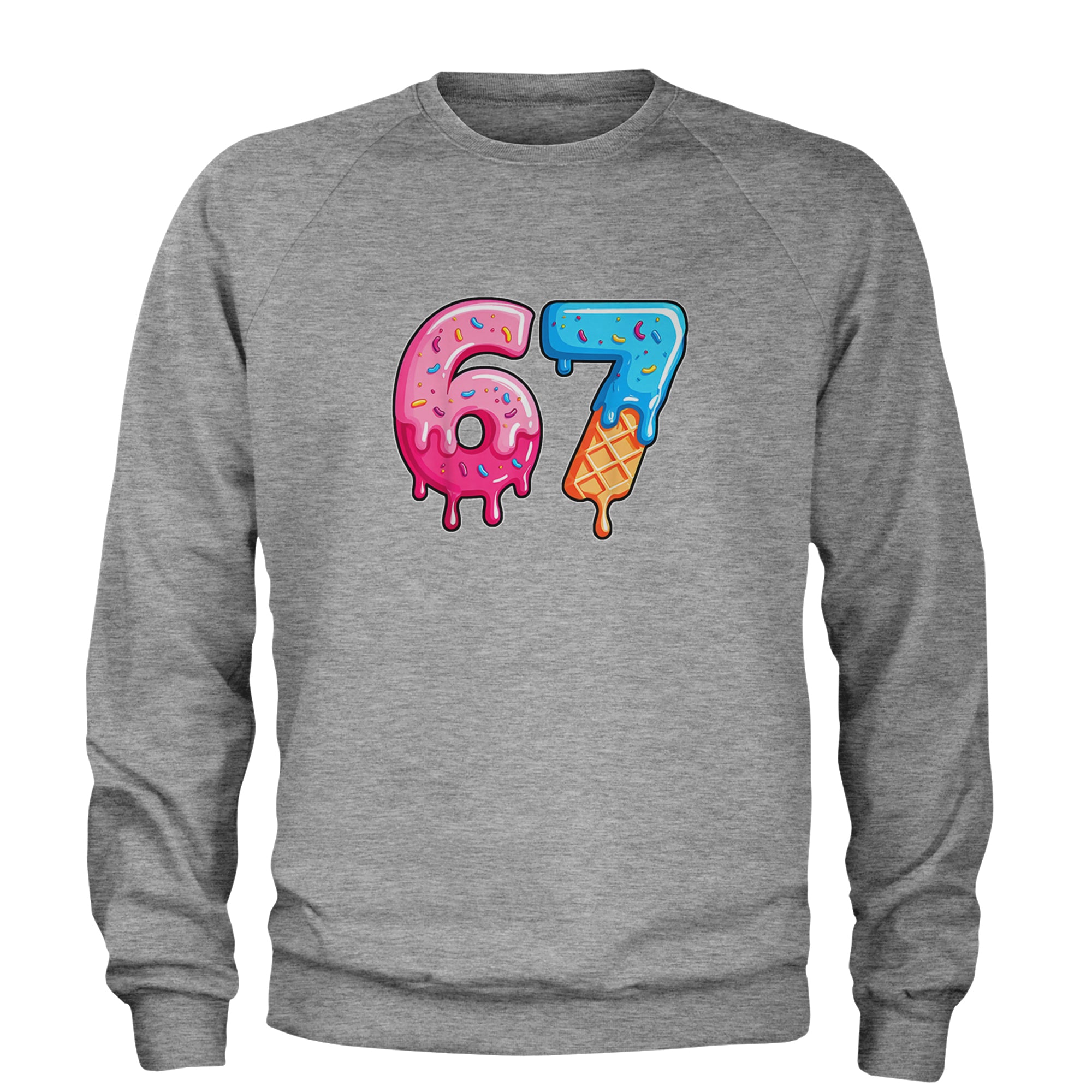 67 Dripping Ice Cream Donut Melt Adult Crewneck Sweatshirt Heather Grey