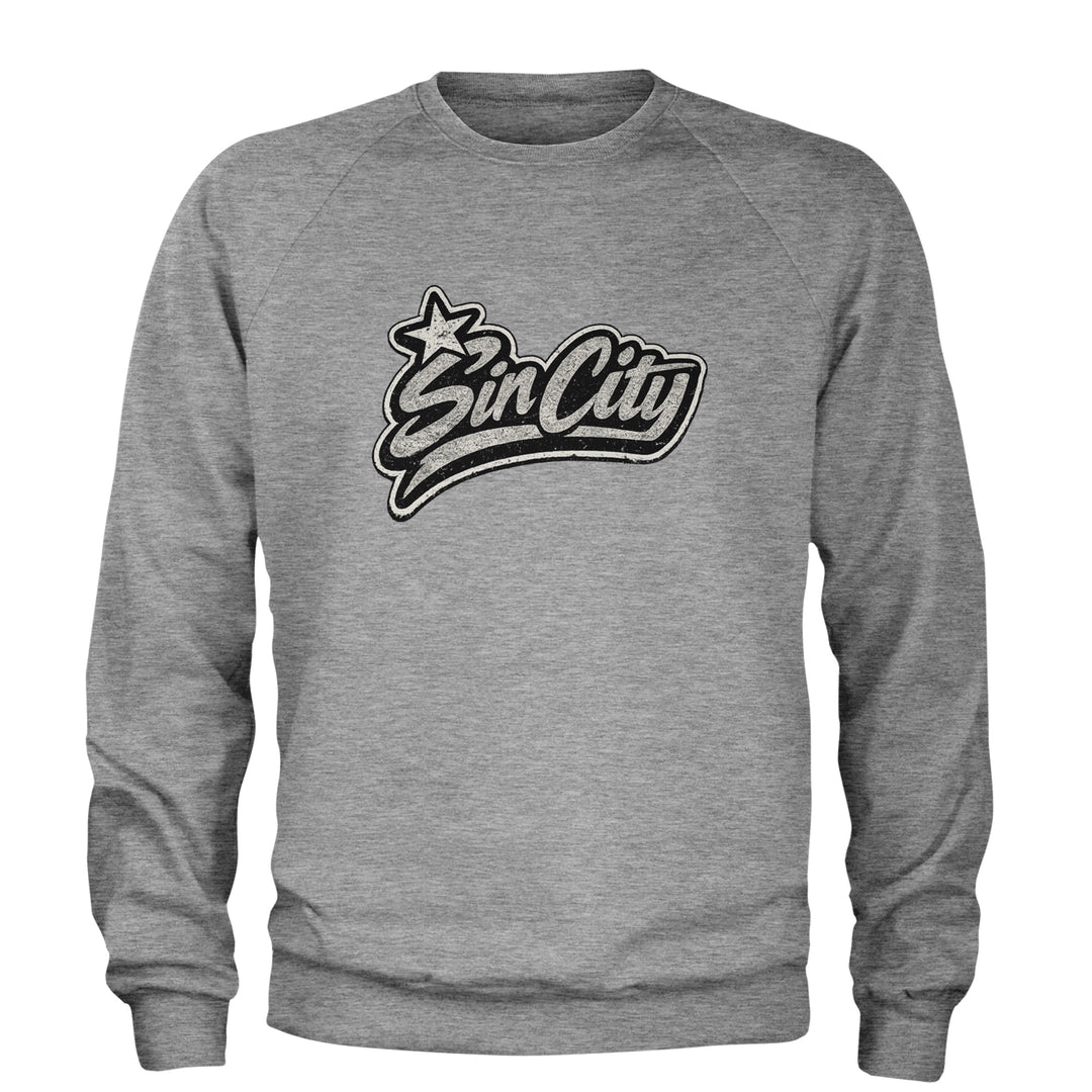 Sin City Vegas Retro Vintage Adult Crewneck Sweatshirt Heather Grey