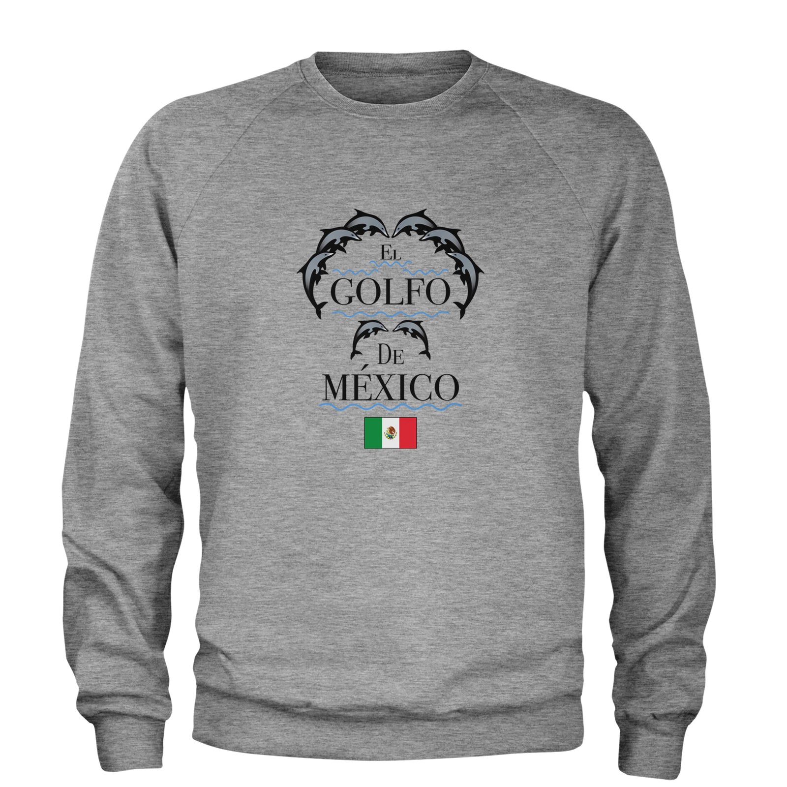 El Golfo De Mexico Dancing Dolphins Adult Crewneck Sweatshirt Heather Grey