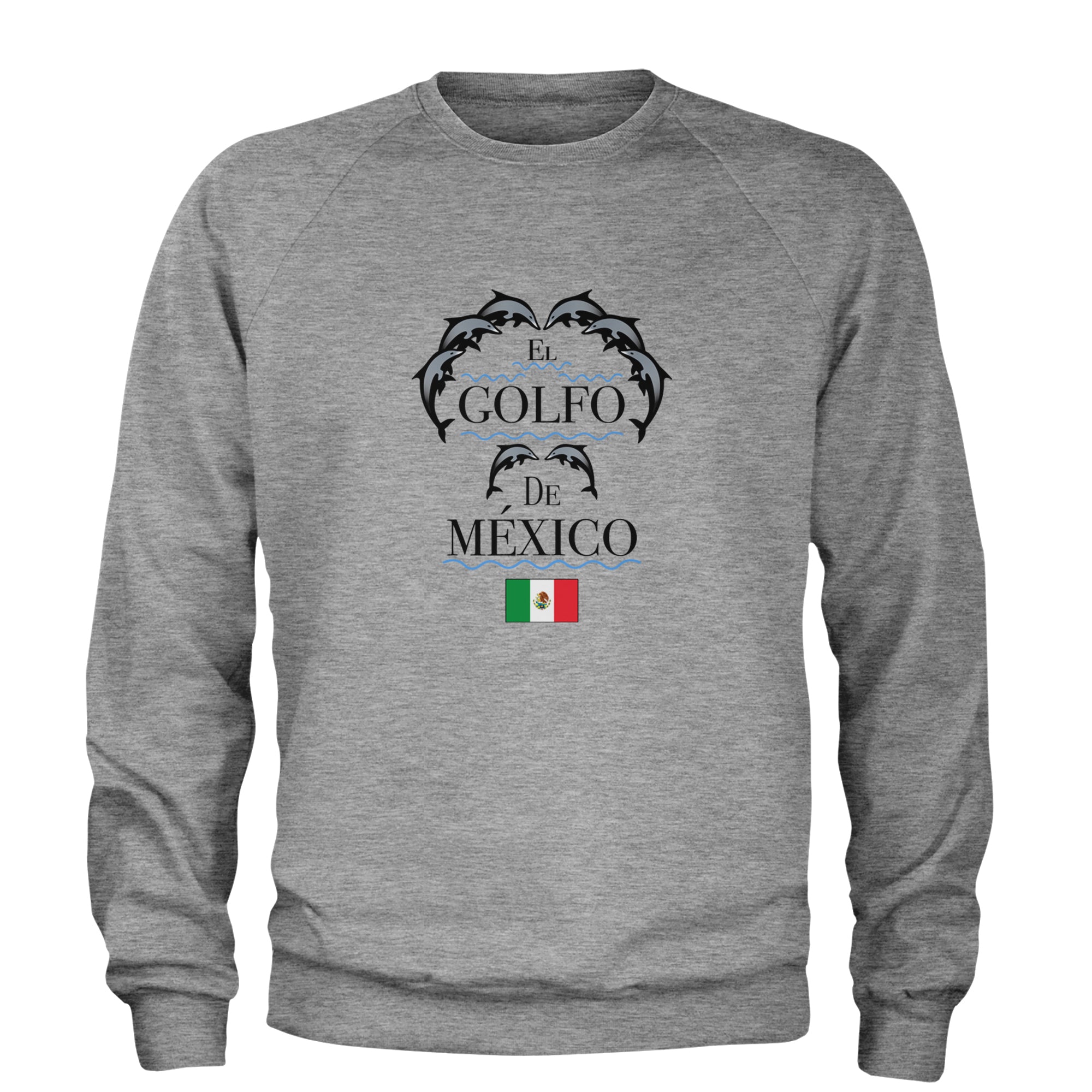 El Golfo De Mexico Dancing Dolphins Adult Crewneck Sweatshirt Heather Grey