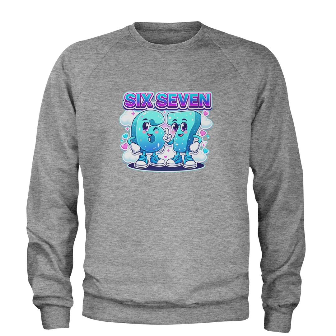 67 Six Seven Meme Kawaii Cloud Adult Crewneck Sweatshirt Heather Grey