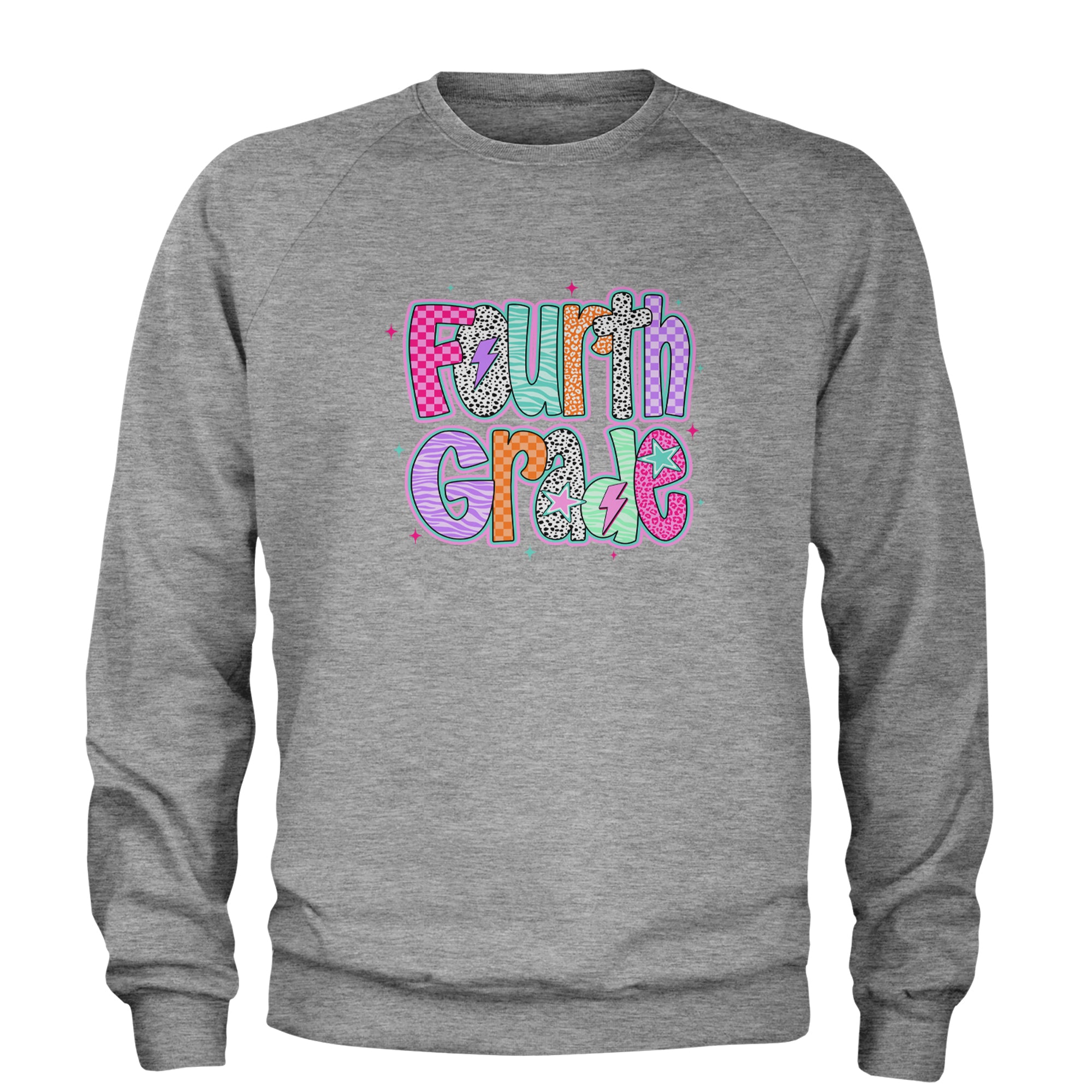 Fourth Grade Fierce Colorful Back to School Adult Crewneck Sweatshirt Heather Grey