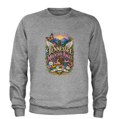 Tennessee Mountain Angel Wings Dolly Adult Crewneck Sweatshirt Heather Grey