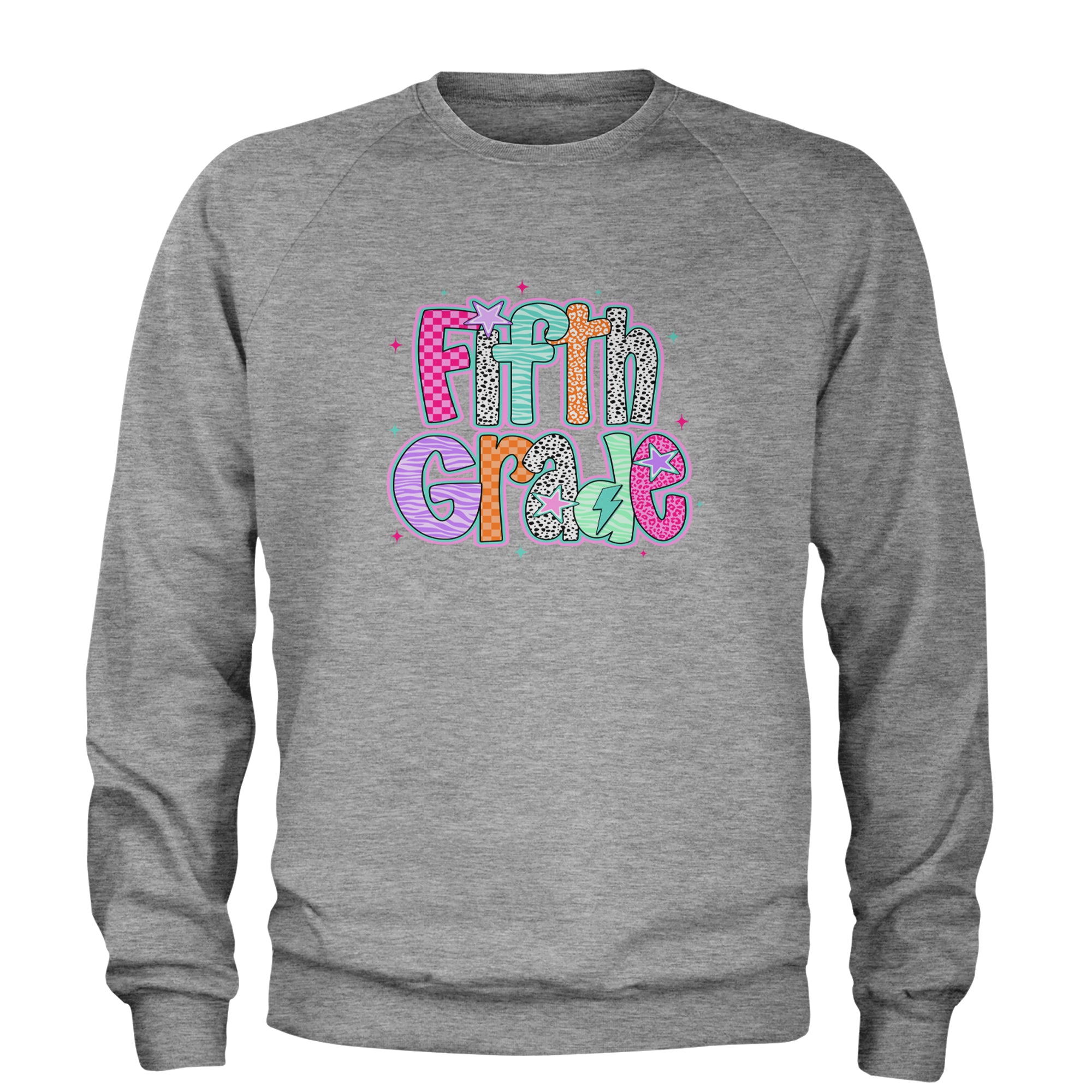 Fifth Grade Fly Colorful Back to School Adult Crewneck Sweatshirt Heather Grey