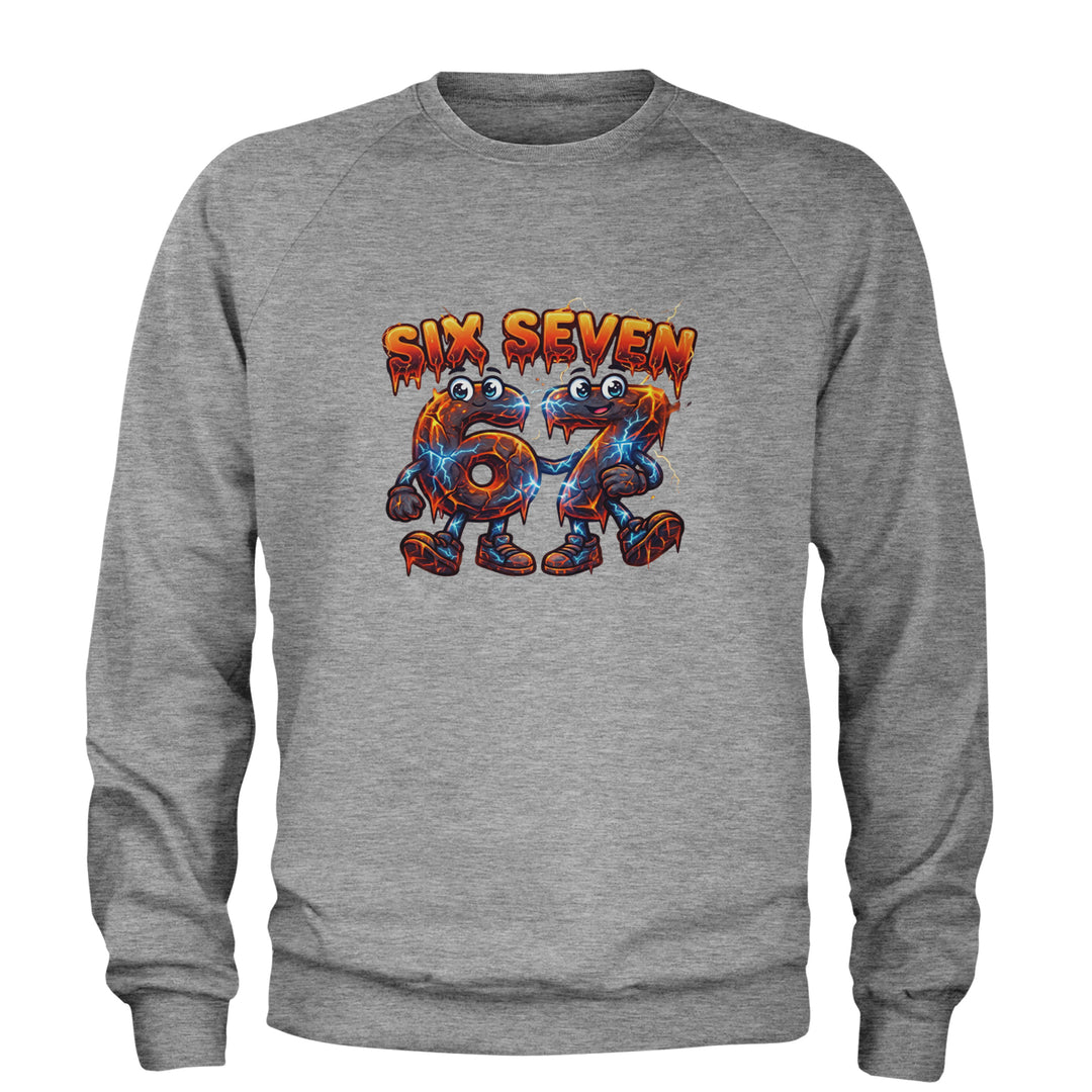 67 Lava Lightning Six Seven Meme Adult Crewneck Sweatshirt Heather Grey