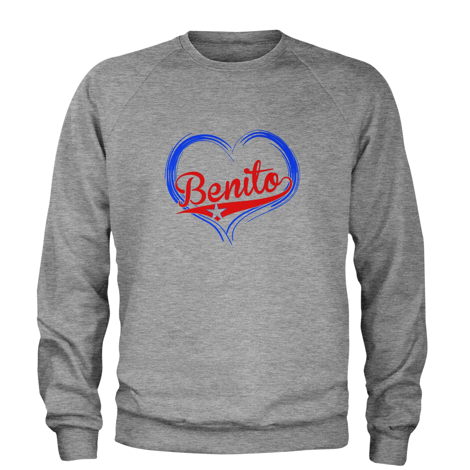 Benito Heart Puerto Rico Adult Crewneck Sweatshirt Heather Grey