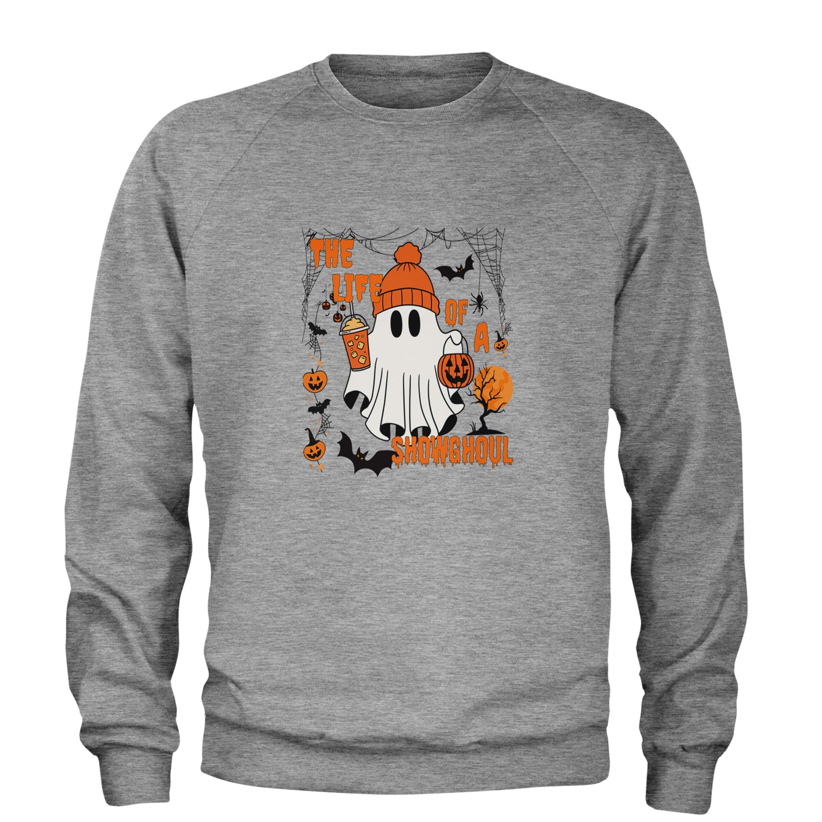 Life of a Showghoul Halloween Showgirl Vibes Adult Crewneck Sweatshirt Heather Grey