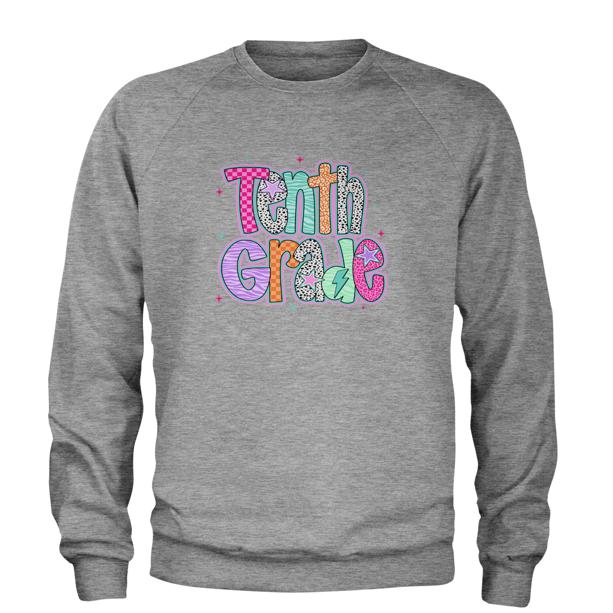Tenth Grade Trendsetter Colorful Back to School Adult Crewneck Sweatshirt Heather Grey
