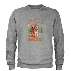 Quest Squad Broccoli Cat Fantasy Reader  Adult Crewneck Sweatshirt Heather Grey