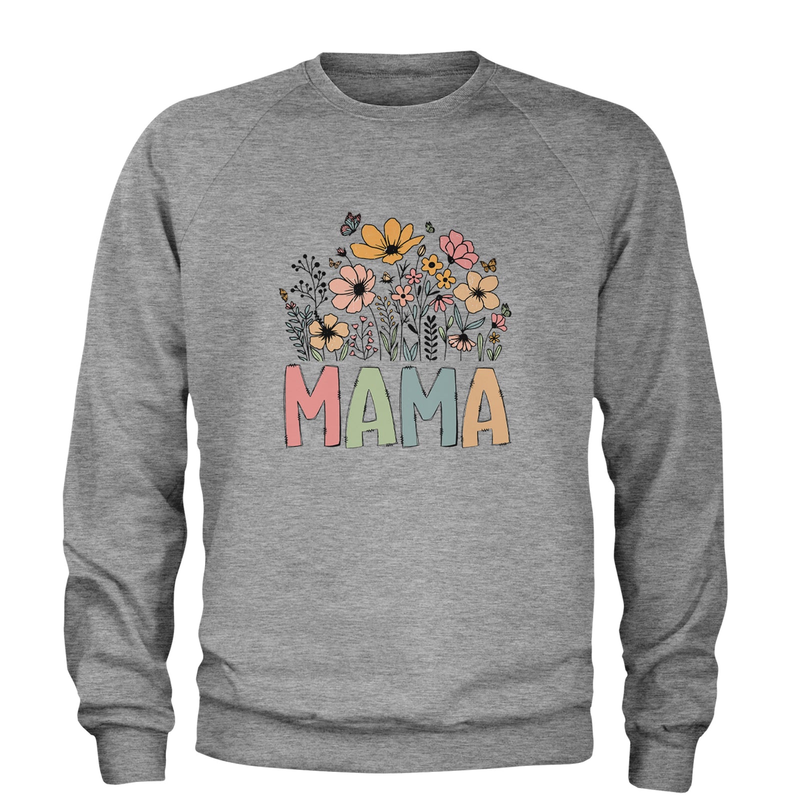 Mama Wildflower Retro Flower Adult Crewneck Sweatshirt Heather Grey