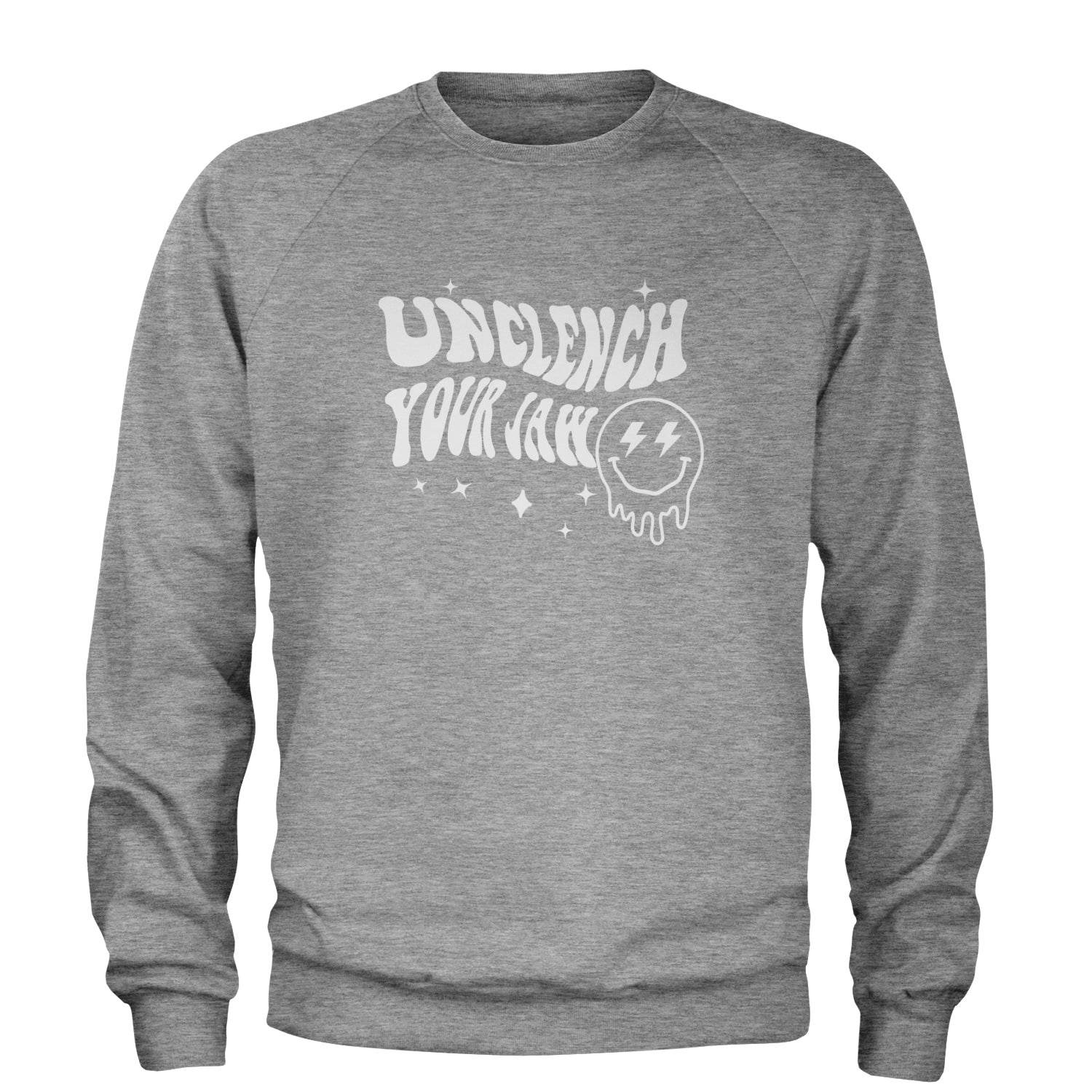 Unclench Your Jaw Festival Rave EDM Adult Crewneck Sweatshirt Heather Grey