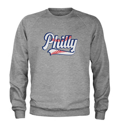 Philly Baseball Stitching Adult Crewneck Sweatshirt Heather Grey