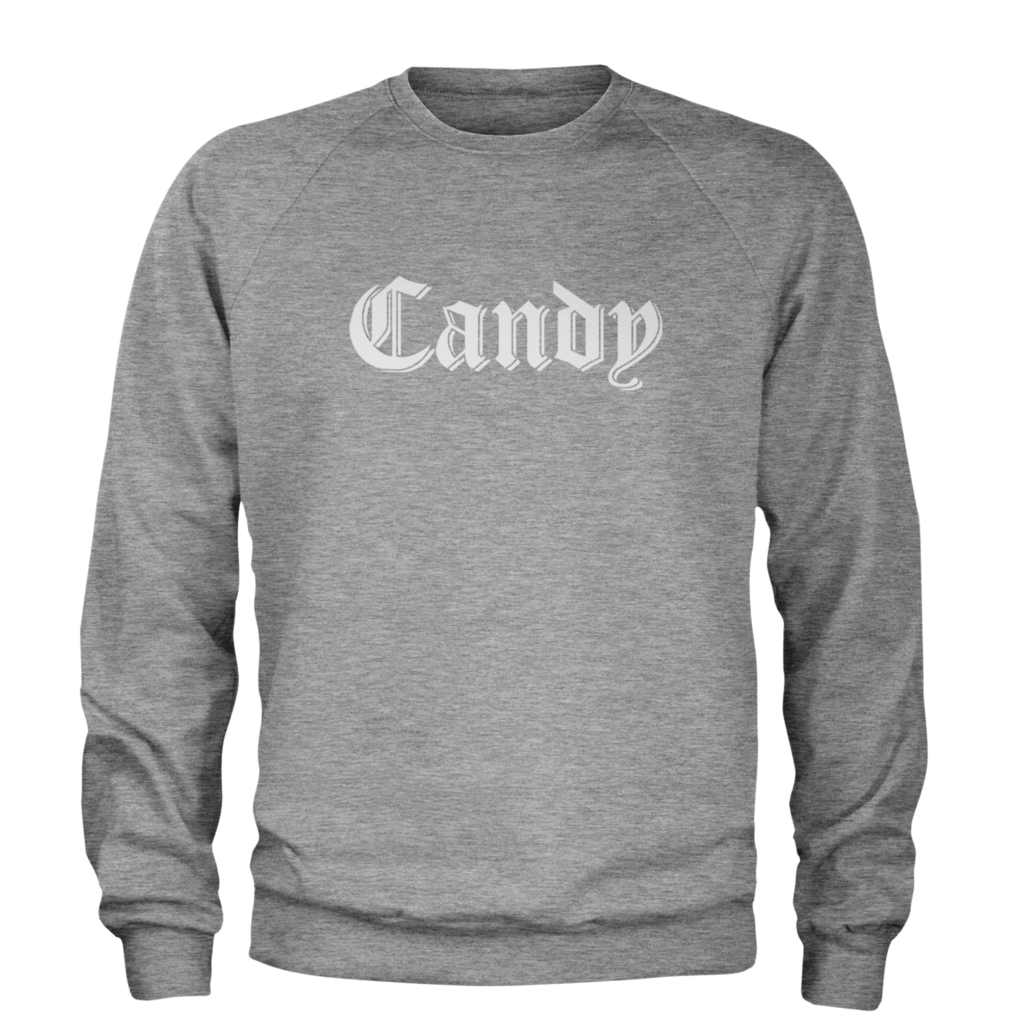 Candy Gothic Lettering Adult Crewneck Sweatshirt Heather Grey