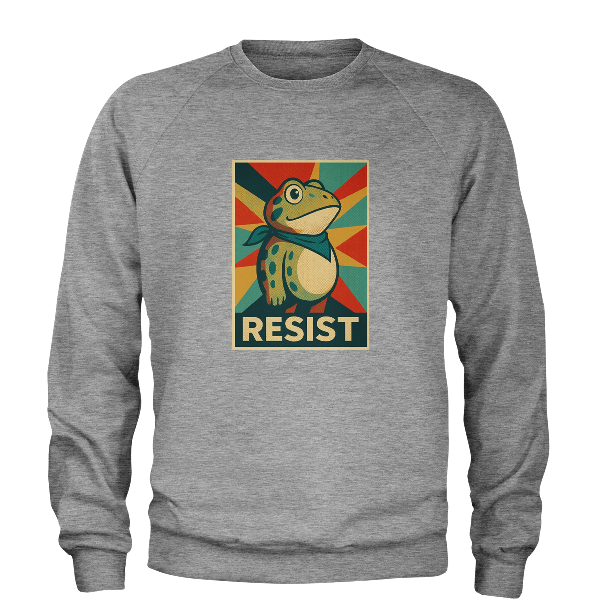 Resist Portland Protest Frog Adult Crewneck Sweatshirt Heather Grey