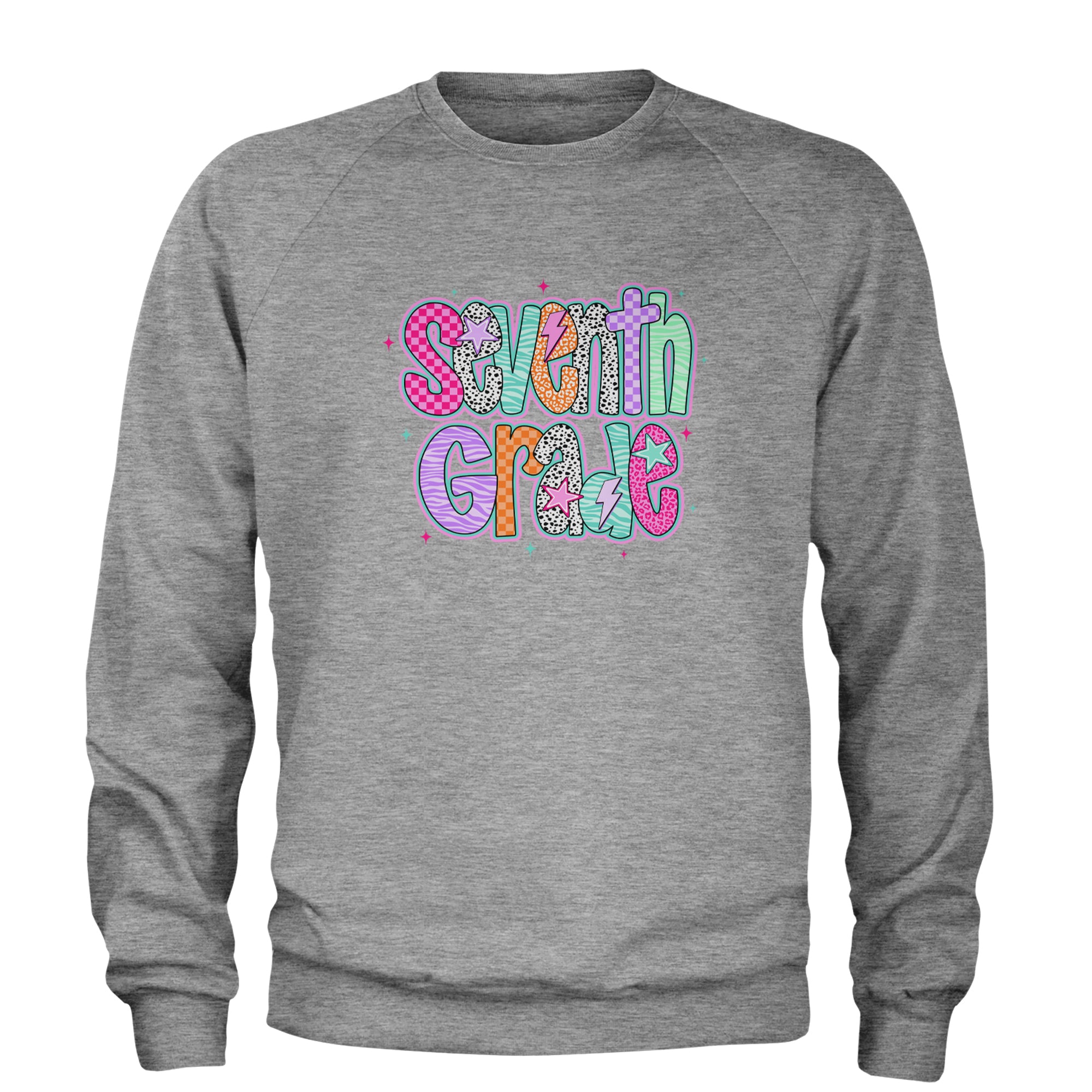 Seventh Grade Swagger Colorful Back to School Adult Crewneck Sweatshirt Heather Grey