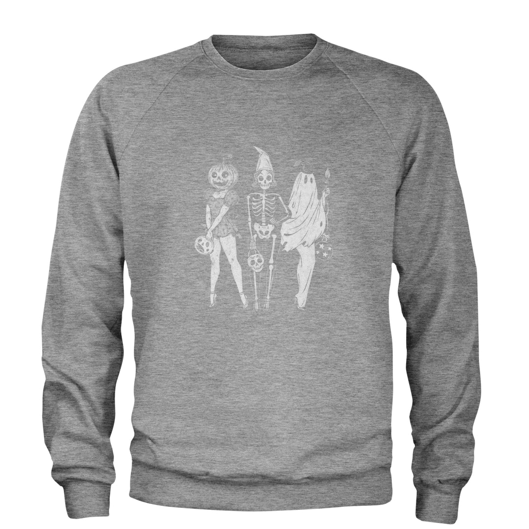 Vintage Spooky Squad Pinup Halloween Design Adult Crewneck Sweatshirt Heather Grey