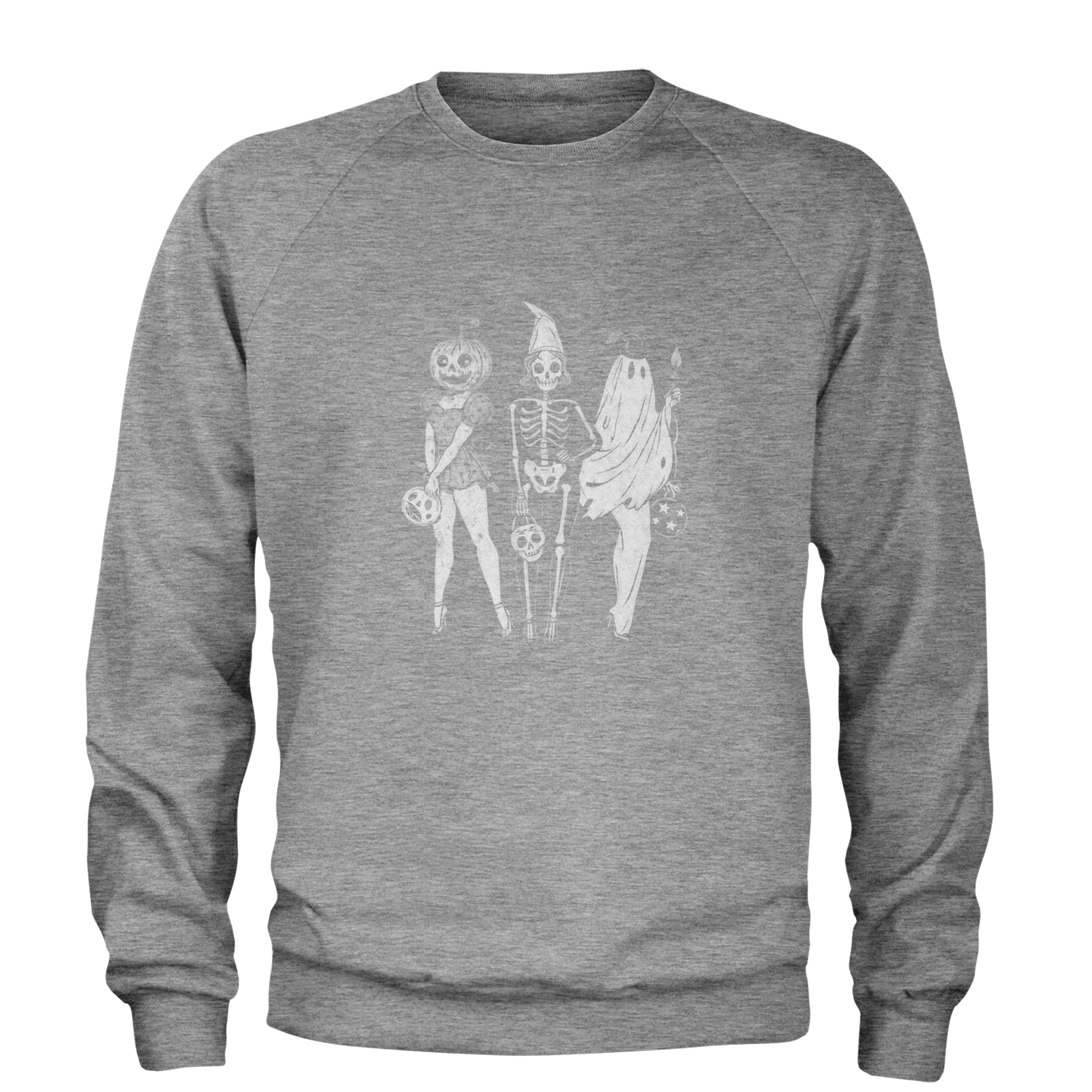 Vintage Spooky Squad Pinup Halloween Design Adult Crewneck Sweatshirt Heather Grey