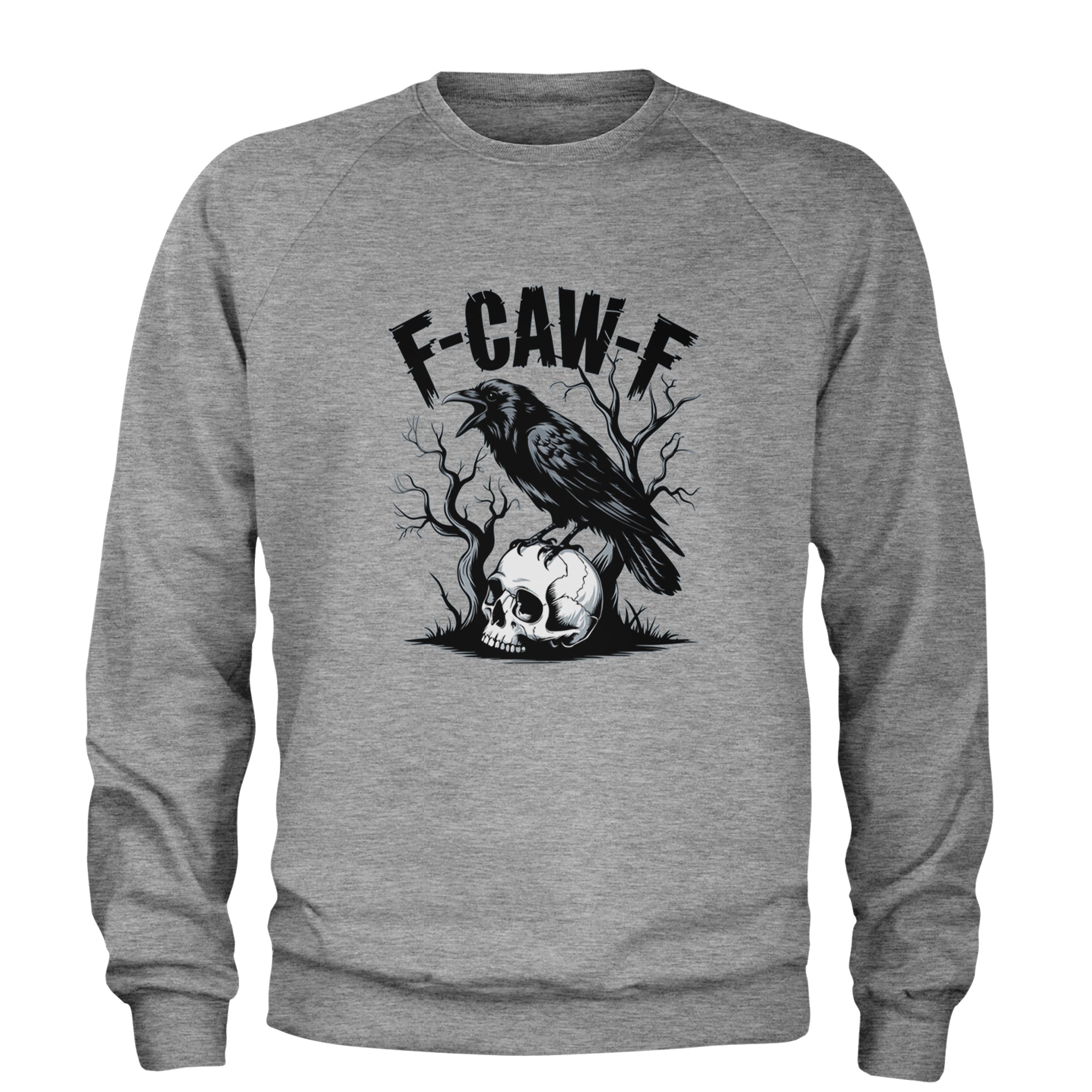 F-Caw-F Crow On Skull F-ck Off Gothic Adult Crewneck Sweatshirt Heather Grey