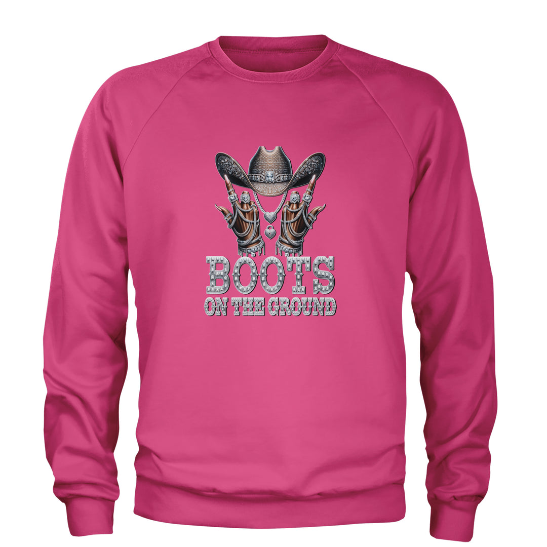 Boots On The Ground Bling Adult Crewneck Sweatshirt Hot Pink