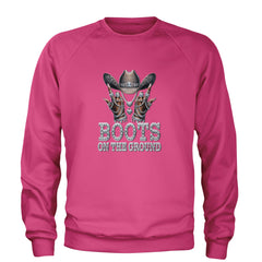 Boots On The Ground Bling Adult Crewneck Sweatshirt Hot Pink