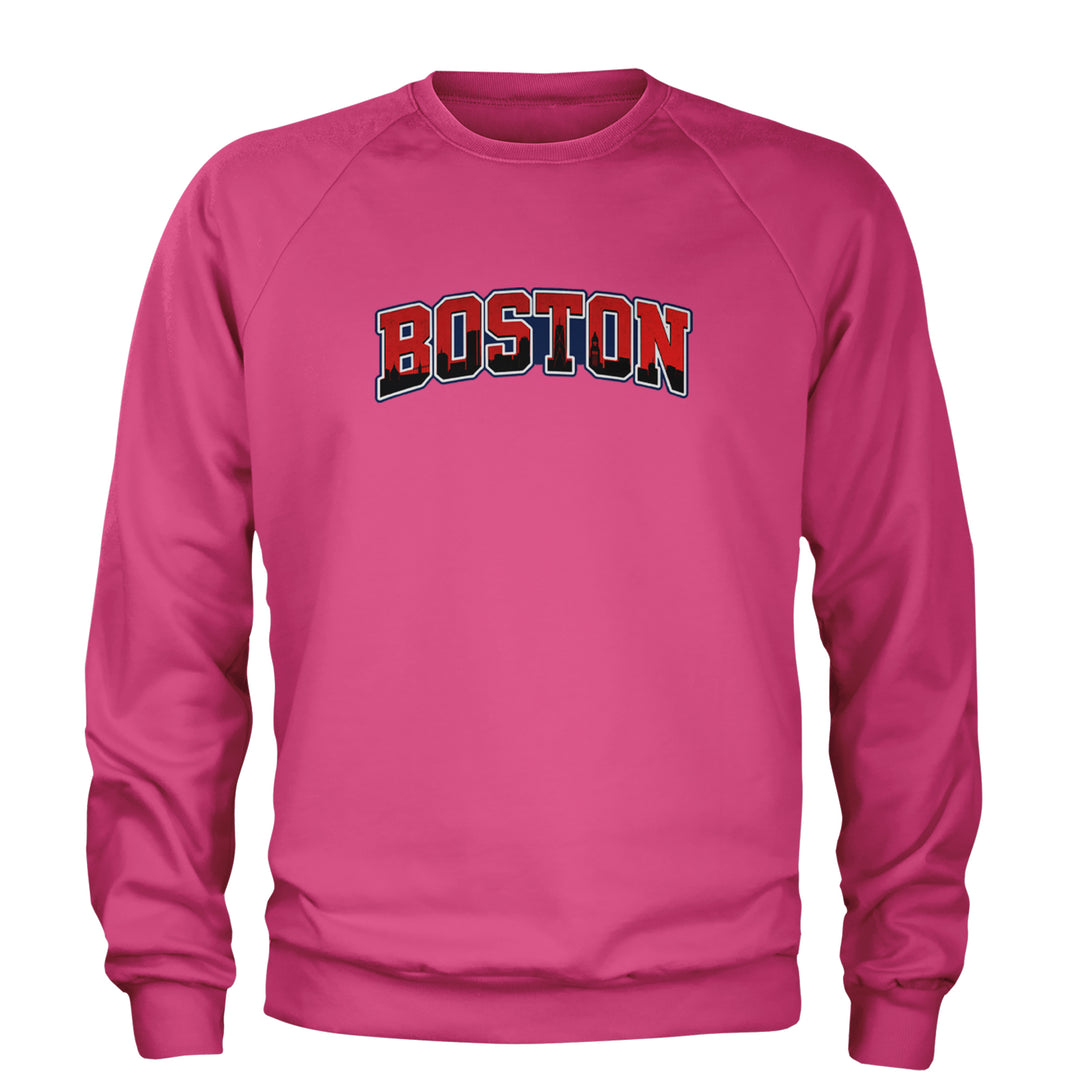 Boston City Pride Skyline Adult Crewneck Sweatshirt Hot Pink