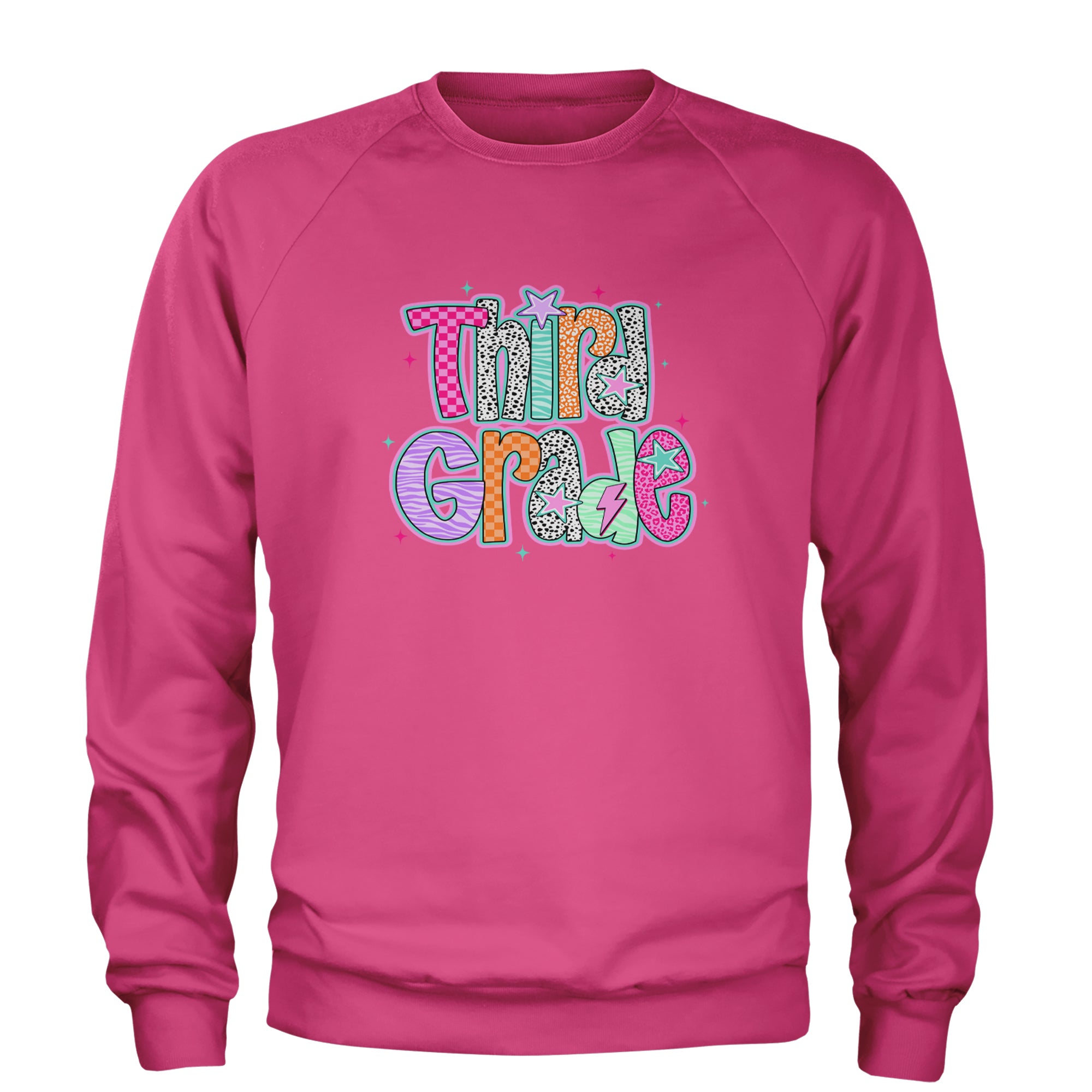 Third Grade Thunder Colorful Back to School Adult Crewneck Sweatshirt Hot Pink