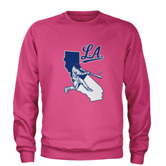 Los Angeles Baseball Batter Up Adult Crewneck Sweatshirt Hot Pink