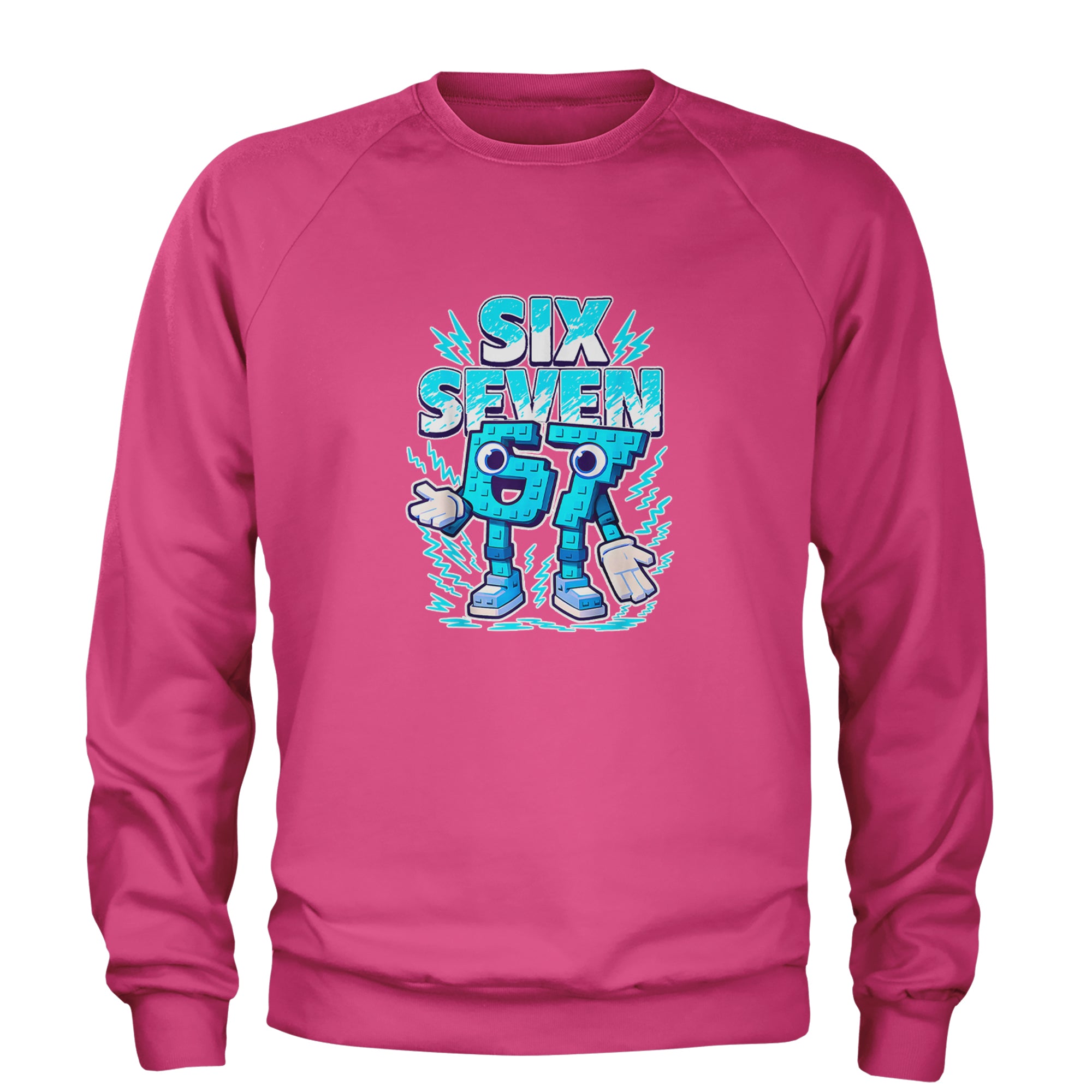 67 Brainrot Meme Slang Adult Crewneck Sweatshirt Hot Pink
