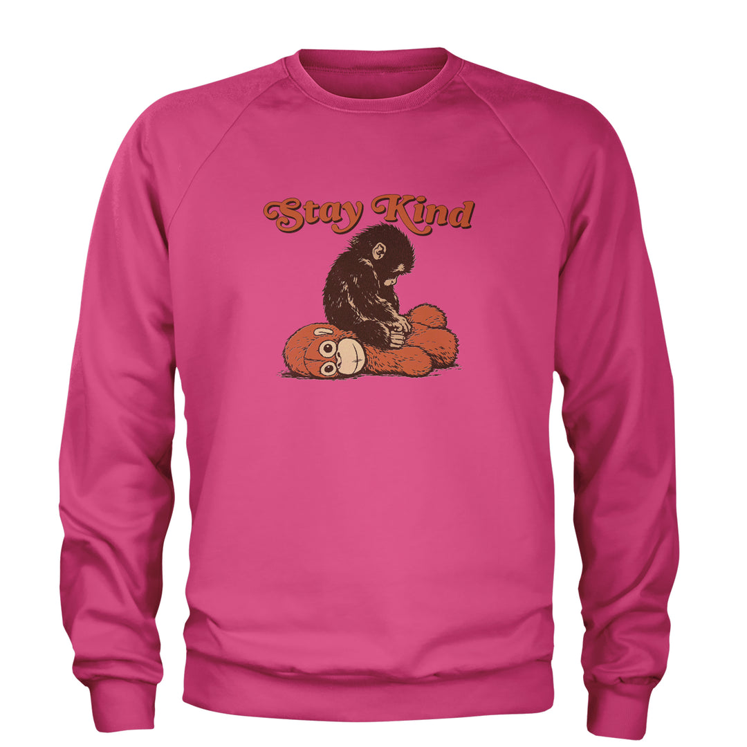 Punch Stay Kind Macaque Adult Crewneck Sweatshirt Hot Pink
