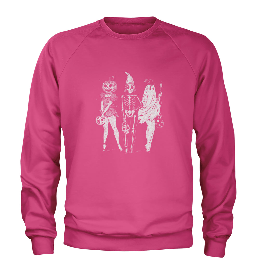 Vintage Spooky Squad Pinup Halloween Design Adult Crewneck Sweatshirt Hot Pink