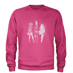 Vintage Spooky Squad Pinup Halloween Design Adult Crewneck Sweatshirt Hot Pink