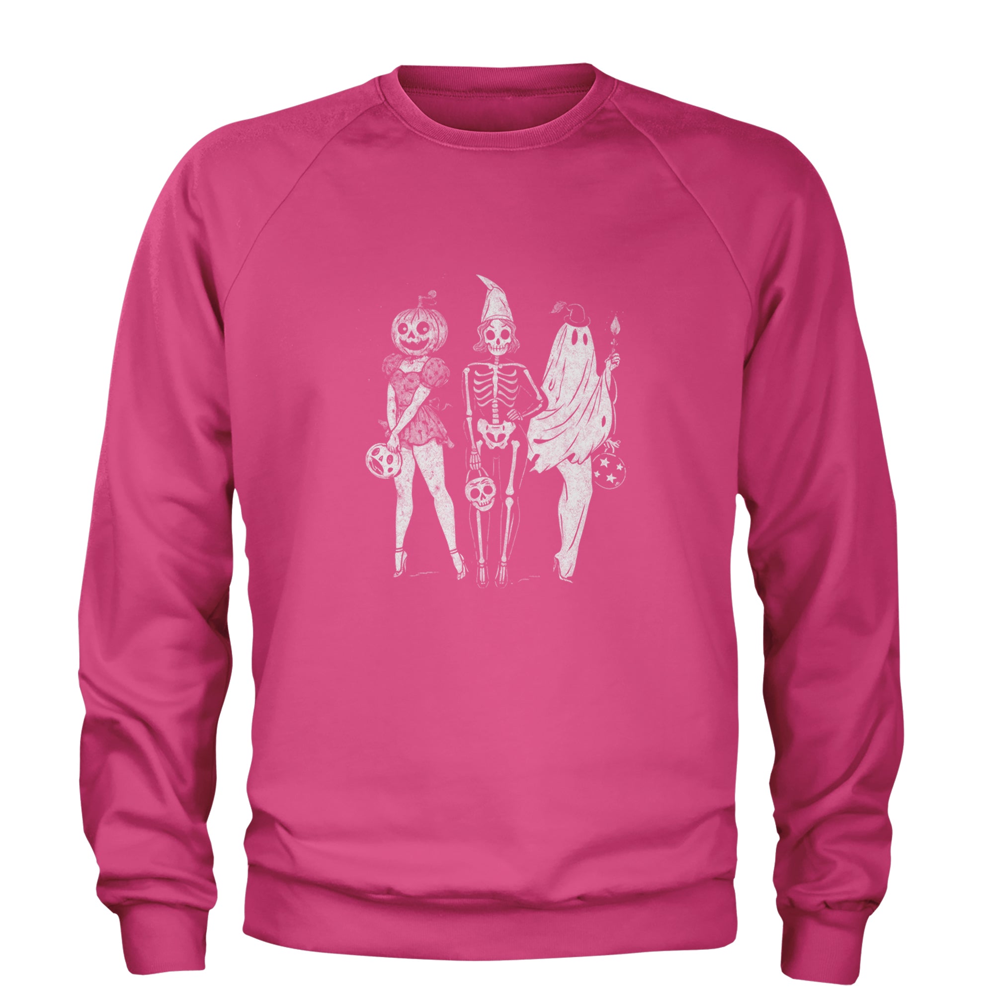Vintage Spooky Squad Pinup Halloween Design Adult Crewneck Sweatshirt Hot Pink