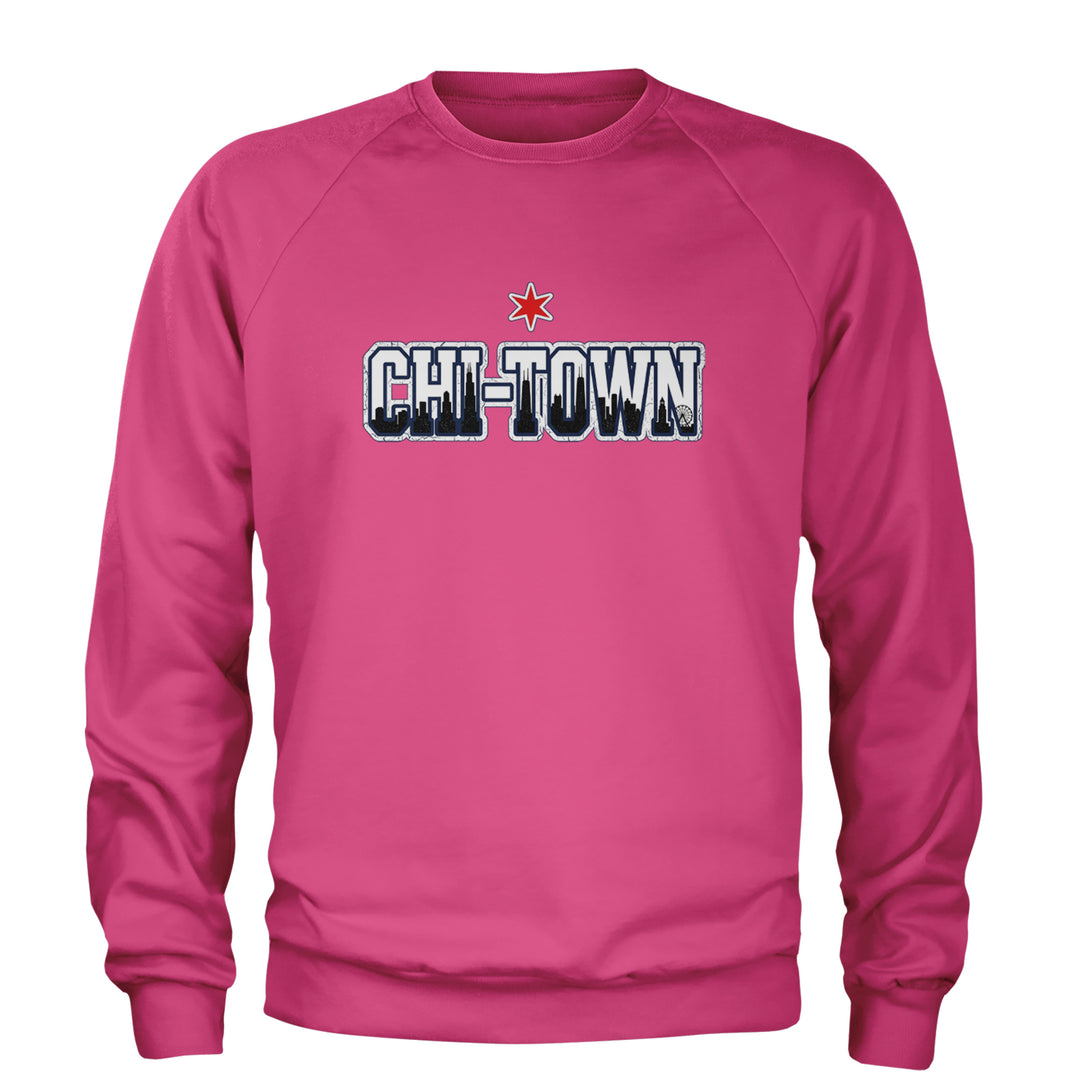 Chicago Chi-Town City Pride Adult Crewneck Sweatshirt Hot Pink