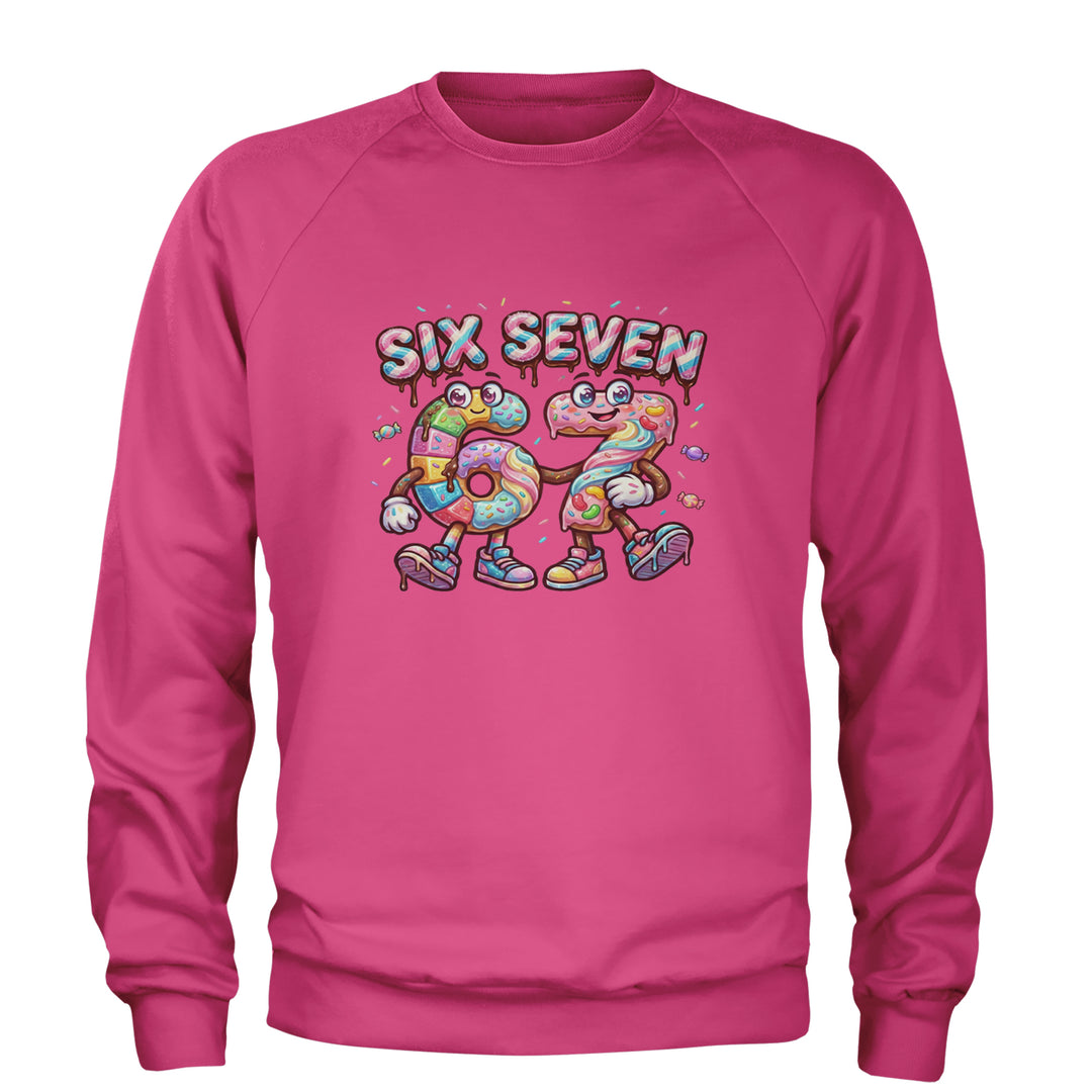67 Candy Swirl Meme Adult Crewneck Sweatshirt Hot Pink