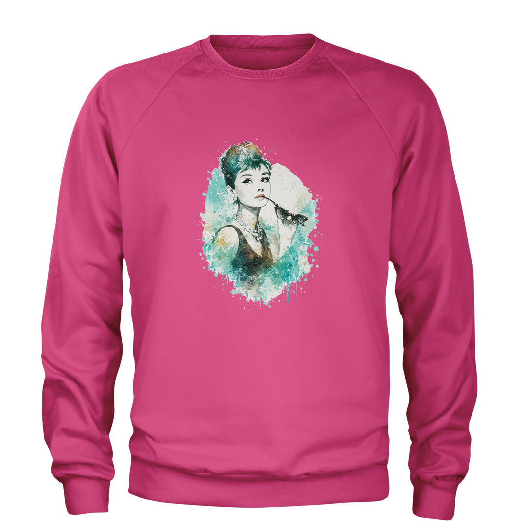 Mrs. Herpburn Iconic Watercolors Adult Crewneck Sweatshirt Hot Pink