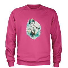Mrs. Herpburn Iconic Watercolors Adult Crewneck Sweatshirt Hot Pink
